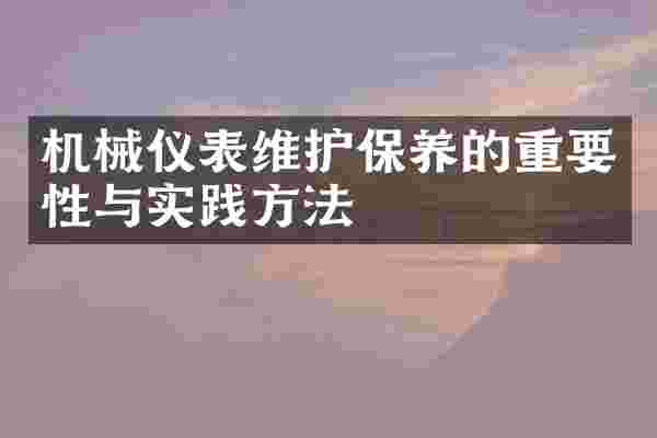 机械仪表维护保养的重要性与实践方法